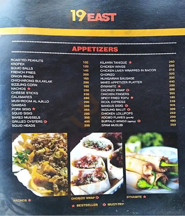 19 East Philippines Menu