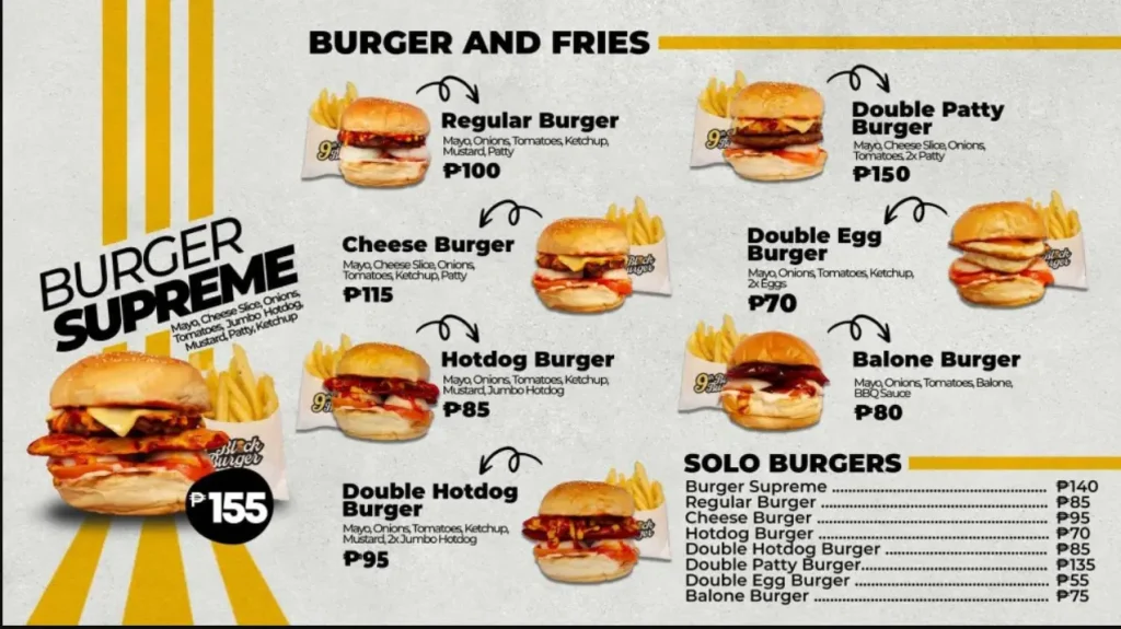 9th Block Burger Menu