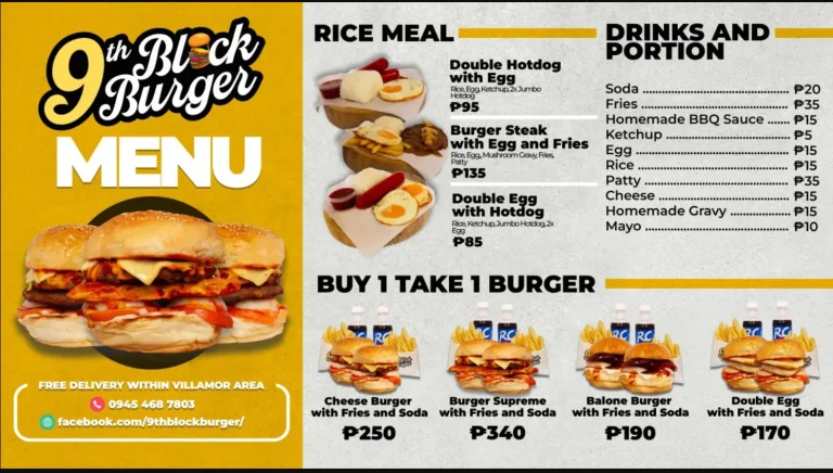 9th Block Burger Philippines Menu