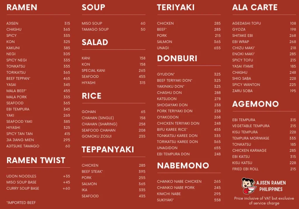 Ajisen Ramen Menu