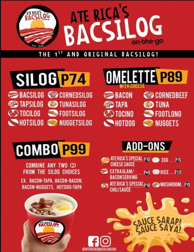 Ate Rica’s Bacsilog Philippines Menu Prices 2024