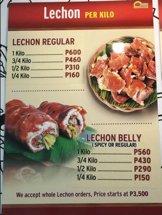 Ayers Lechon Philippines Menu