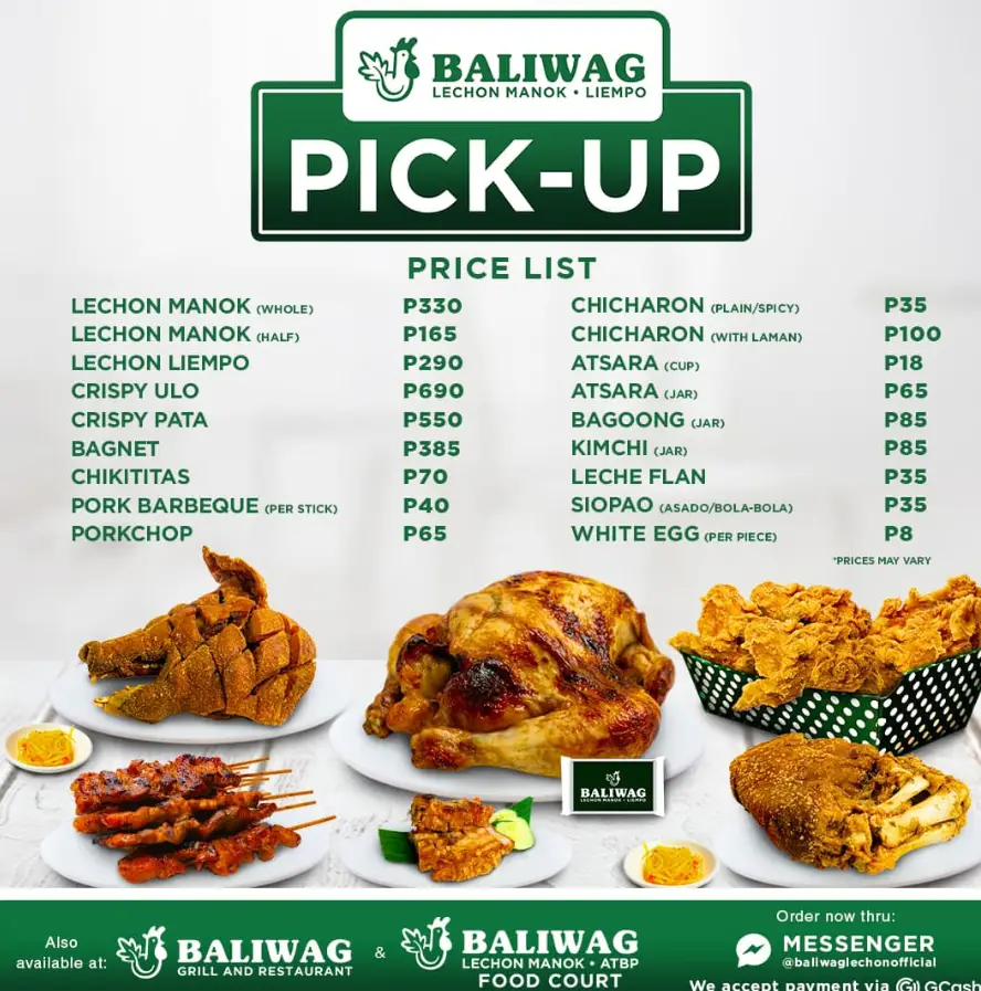 Baliwag Lechon Manok Menu