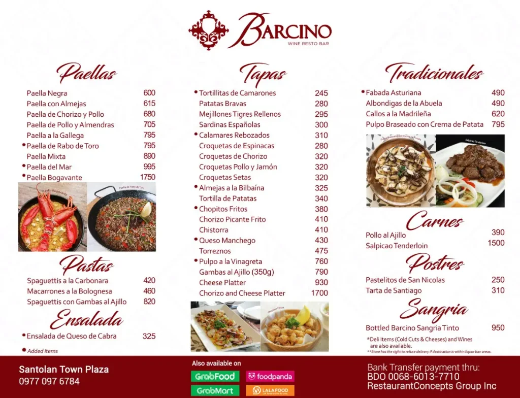 Barcino Menu