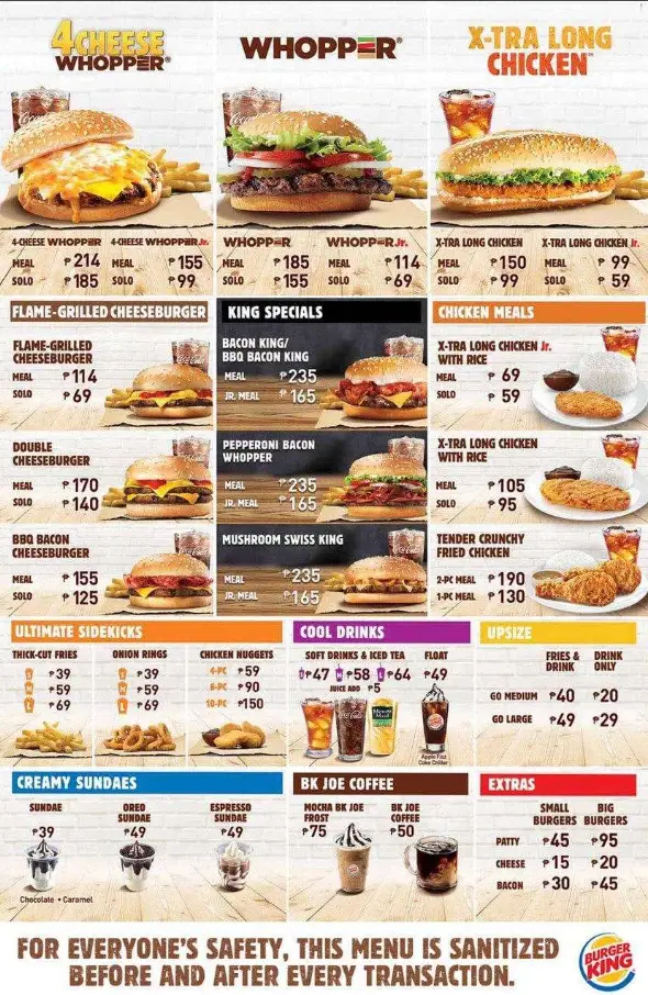 Burger King Philippines Menu