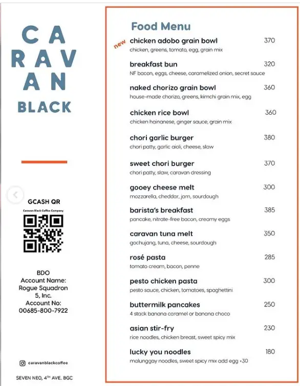 Caravan Black Menu