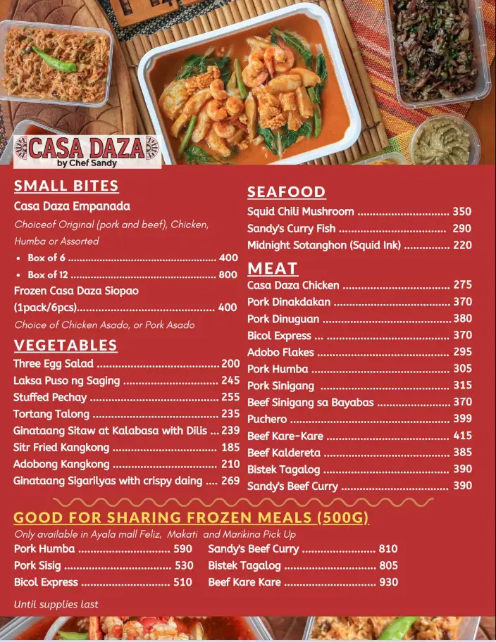 Casa Daza Philippines Menu