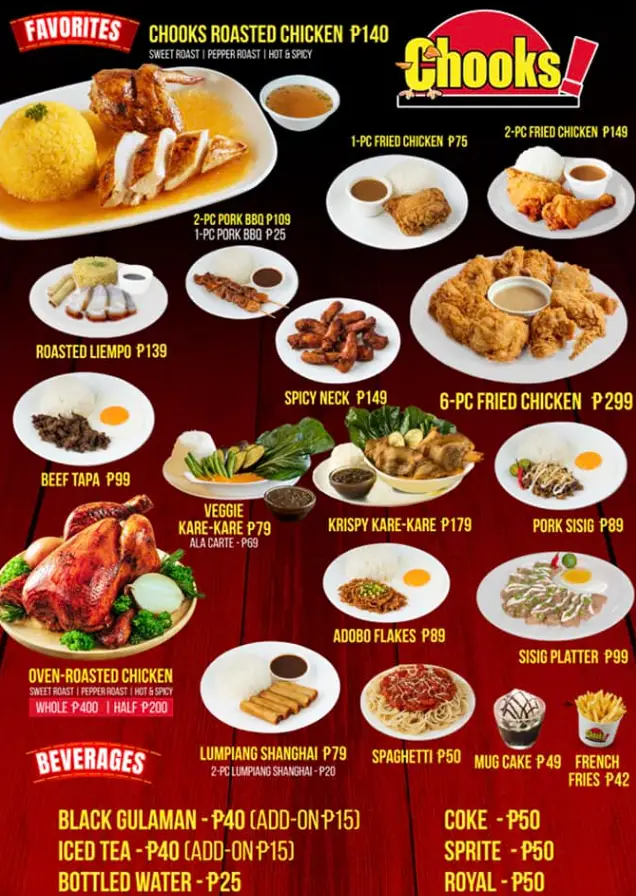 Chooks To Go Philippines Menu