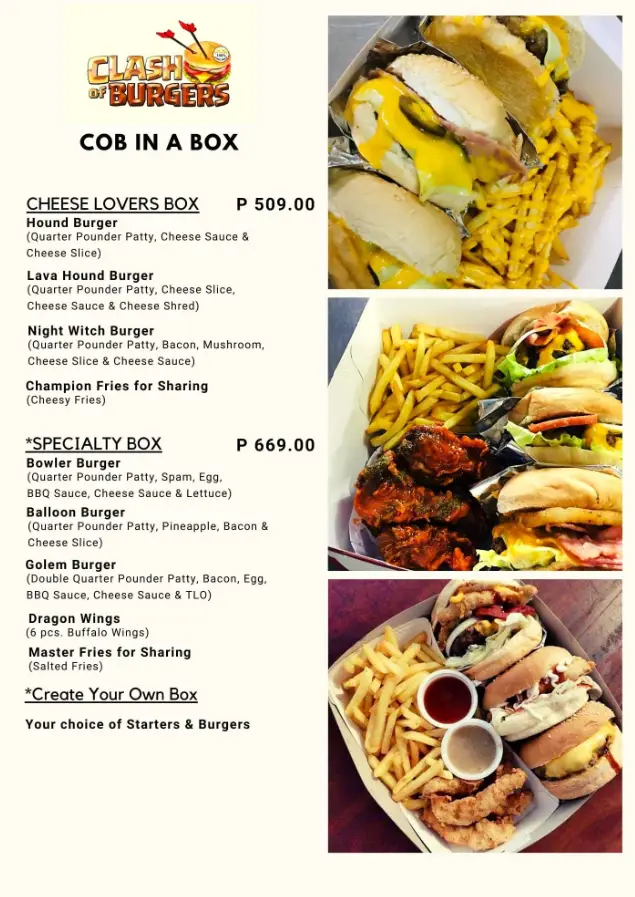 Clash of Burgers Philippines Menu