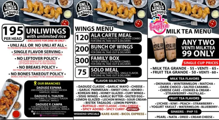 Dadudz Unli Wings Menu