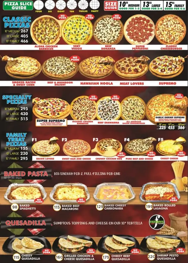 Fatboys Pizza Pasta Philippines Menu