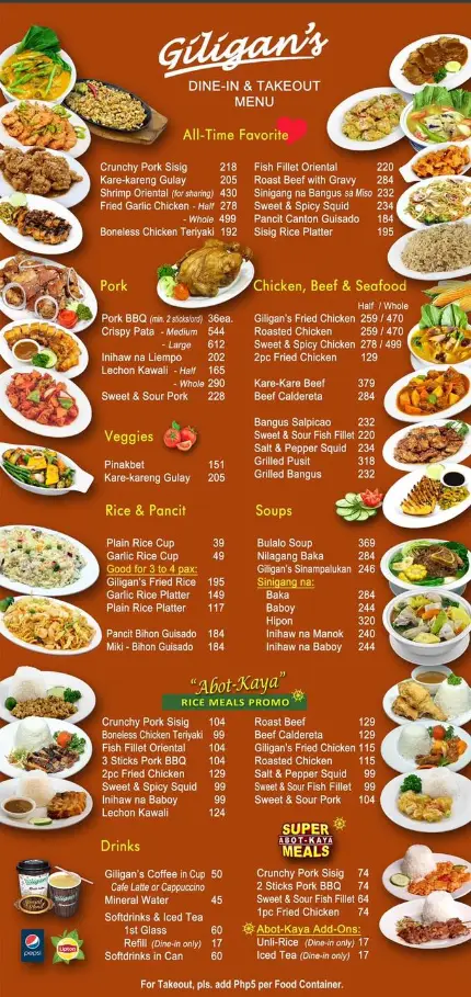 Giligan’s Menu