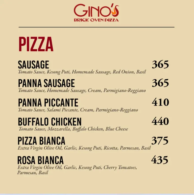 Gino’s Philippines Menu