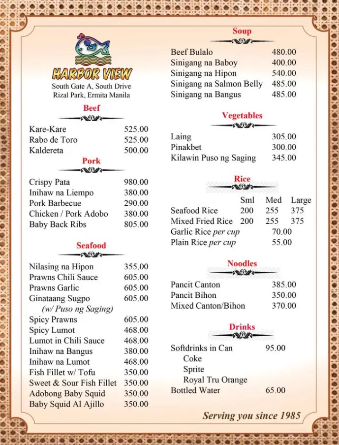 Harbor View Philippines Menu