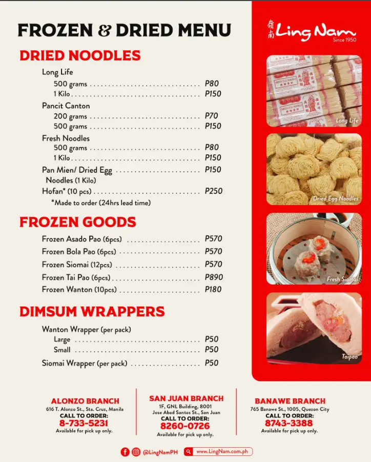 Ling Nam Philippines Menu