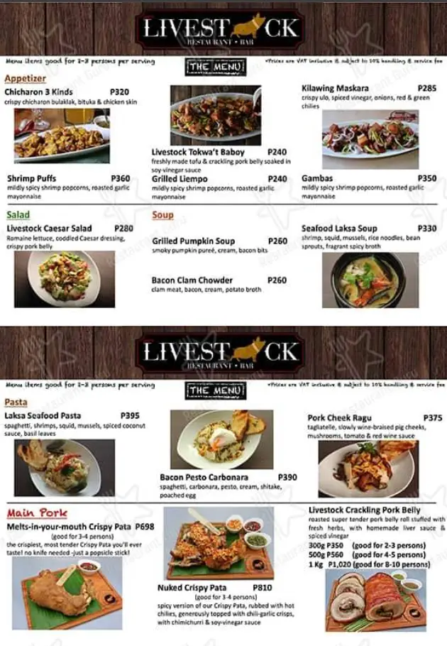 Livestock Restaurant Bar Menu