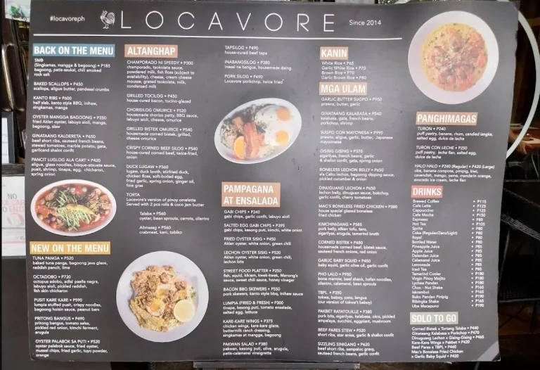 Locavore Philippines Menu