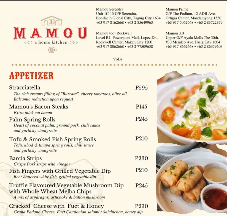 Mamou Philippines Menu