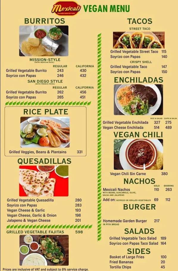 Mexicali Philippines Menu