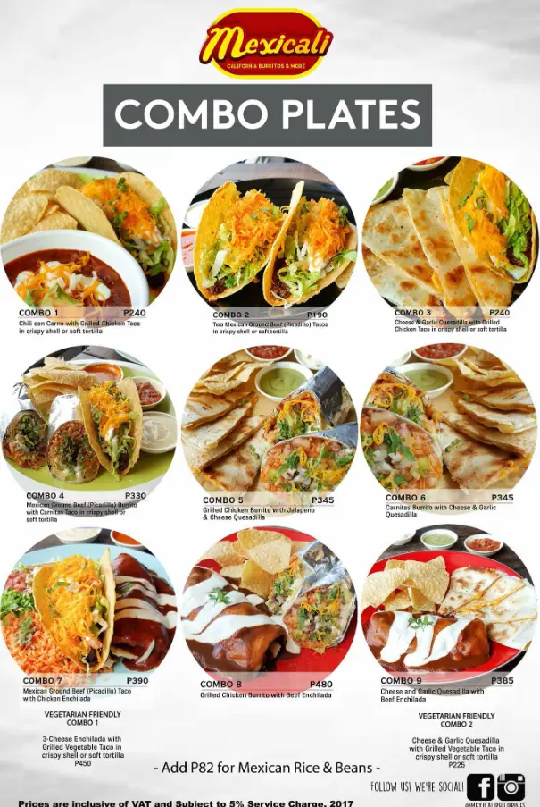 Mexicali Menu