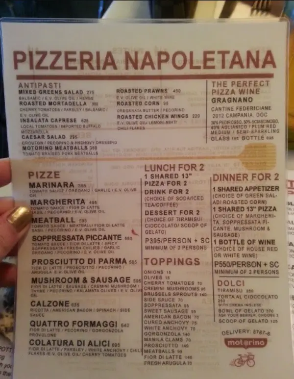 Motorino Pizza Menu