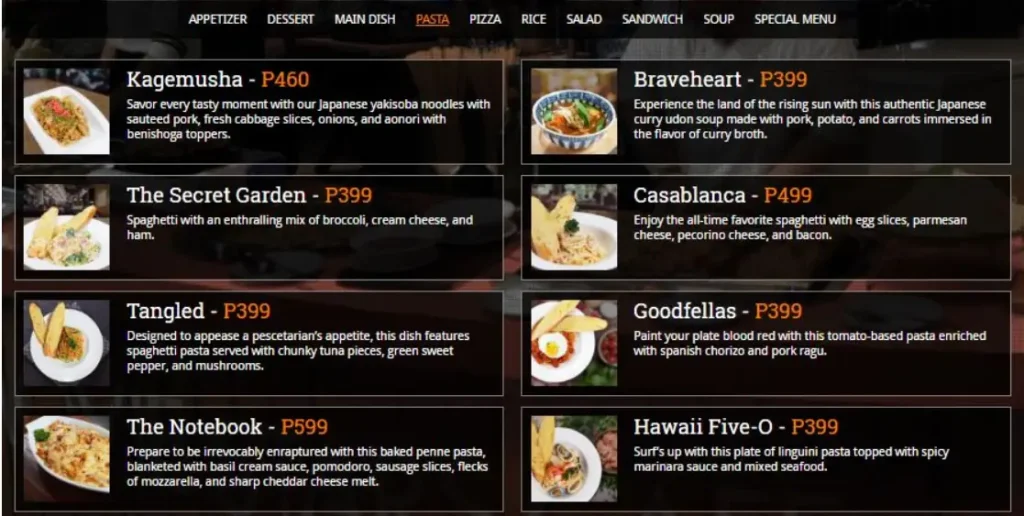 Movie Stars Cafe Philippines Menu