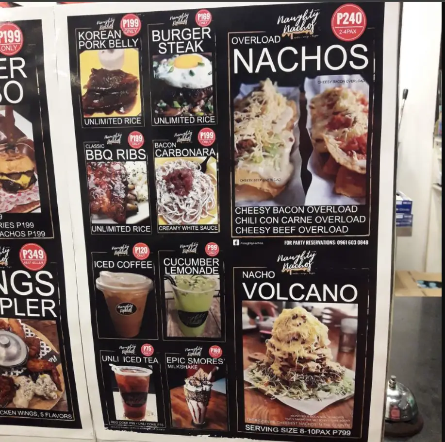 Naughty Nachos Menu