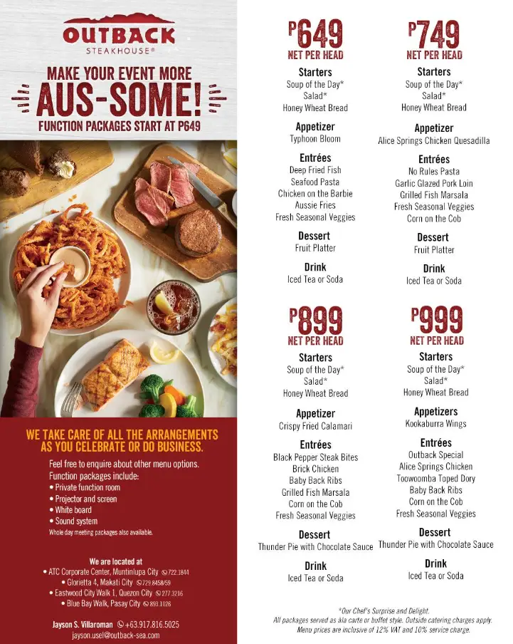 Outback Steakhouse Philippines Menu