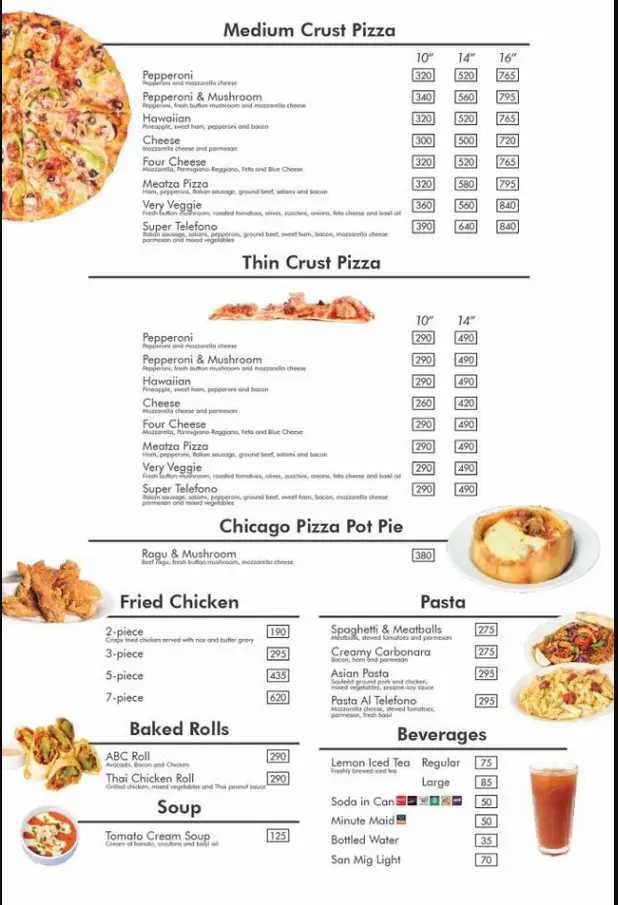 Pizza Telefono Philippines Menu