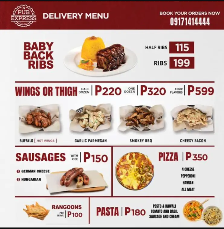 Pub Express Philippines Menu