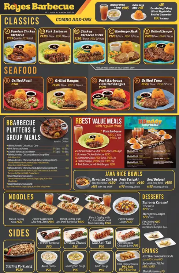 Reyes Barbecue Menu