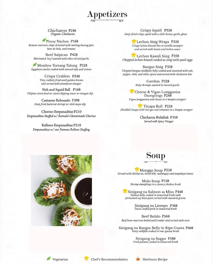 Romulo Cafe Philippines Menu