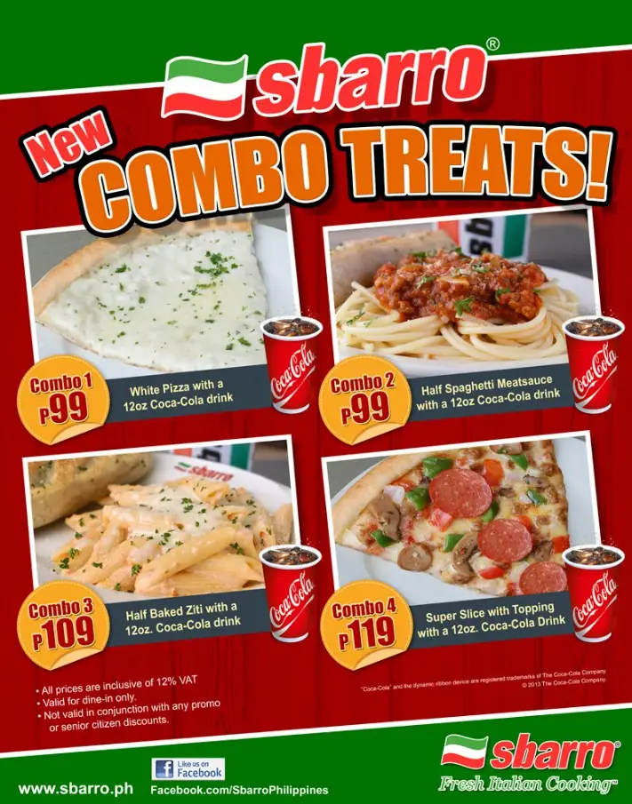 Sbarro Philippines Menu