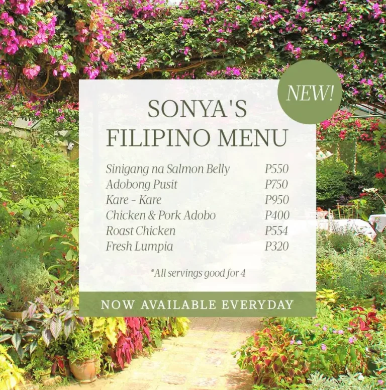 Sonya Garden Philippines Menu