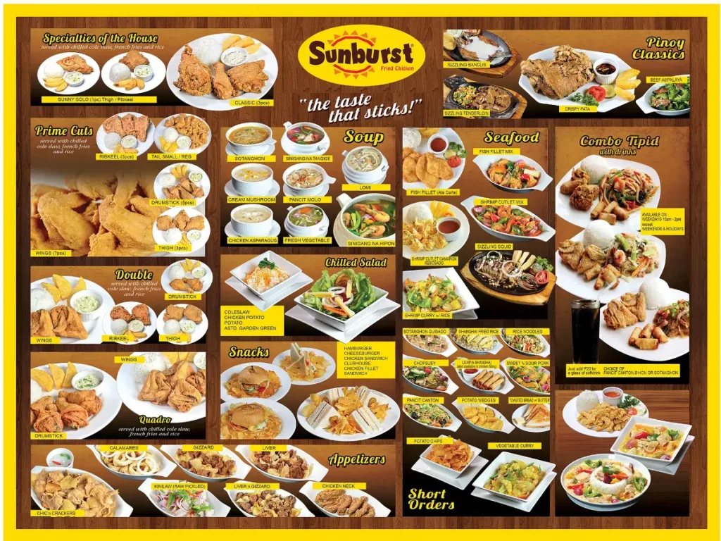 Sunburst Fried Chicken Menu