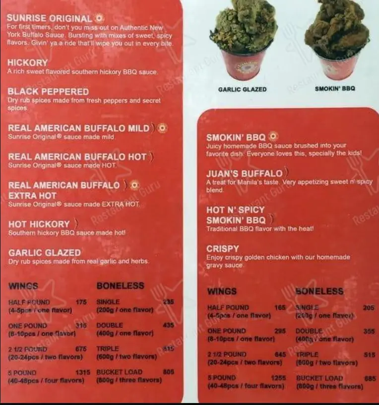 Sunrise Buckets Philippines Menu