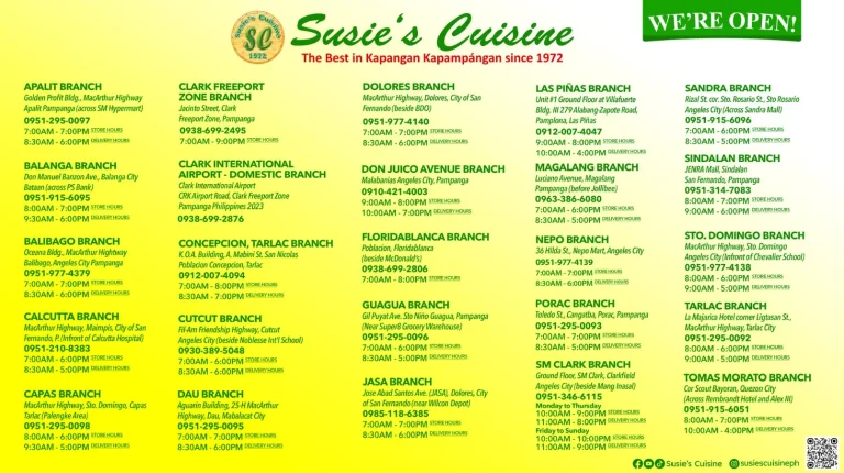 Susie’s Cuisine Philippines Menu