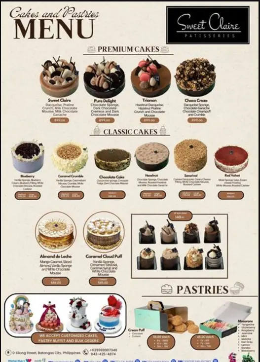 Sweet Claire Philippines Menu