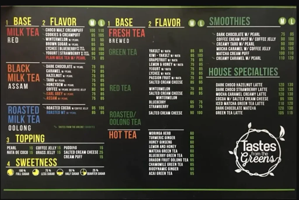 Taste From The Greens Menu