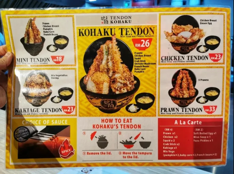 Tendon Kohaku Philippines Menu