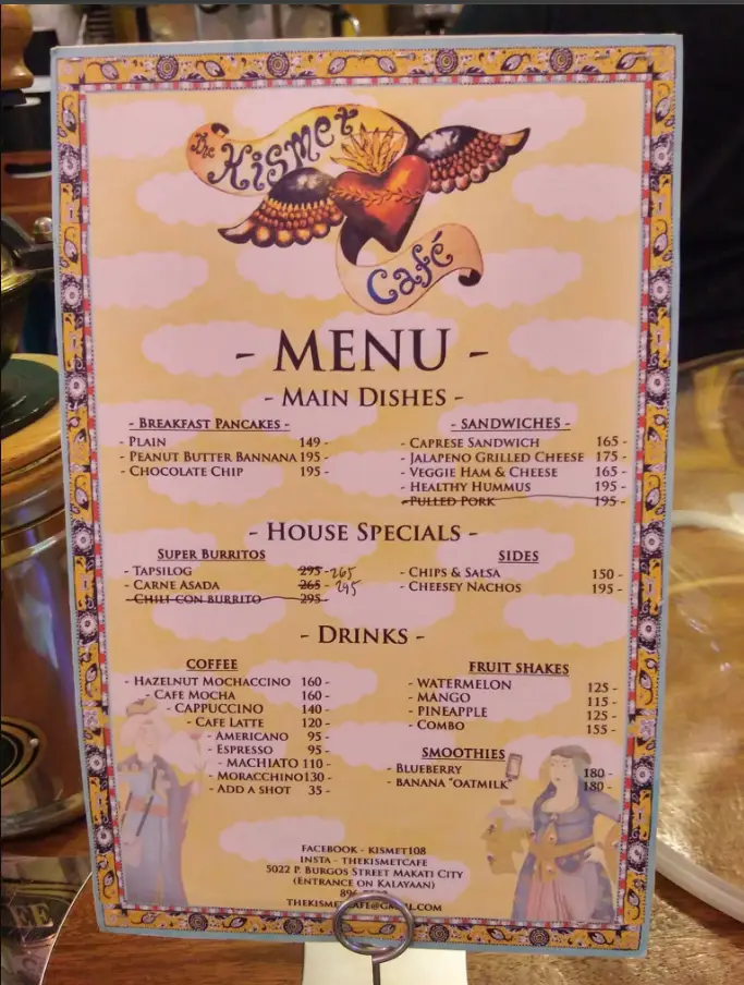 The Kismet Cafe Menu