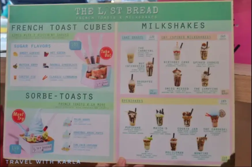 The Lost Bread Menu