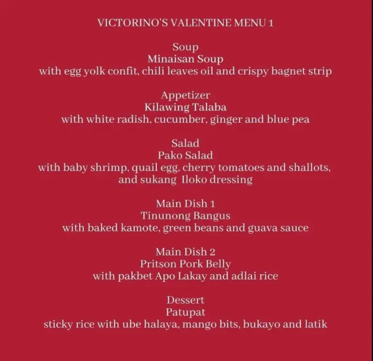 Victorino’s Restaurant Philippines Menu