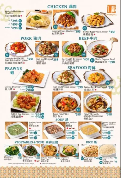 Wangfu Menu