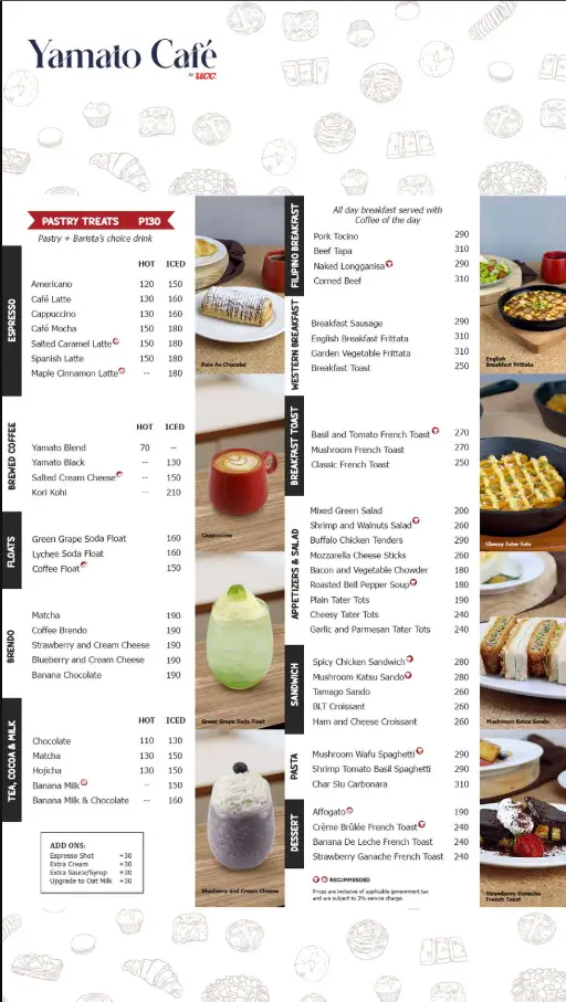 Yamato Bakery Menu