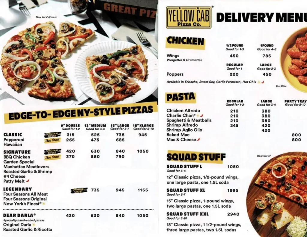 Yellow Cab Pizza Menu