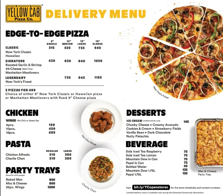 Yellow Cab Pizza Philippines Menu