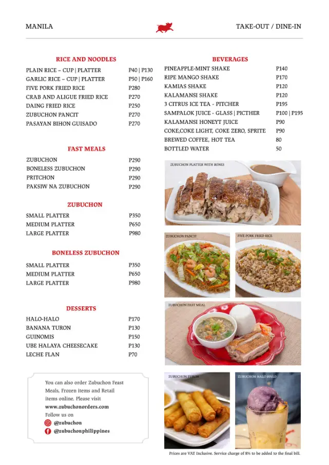 Zubuchon Philippines Menu